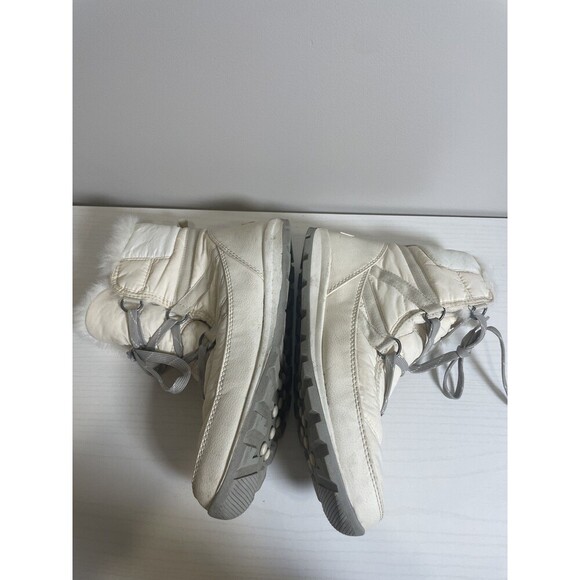 SOREL Whitney Short Lace Off-White Quilted Faux Fur-Lined Winter Boots Size 10 - Picture 7 of 9